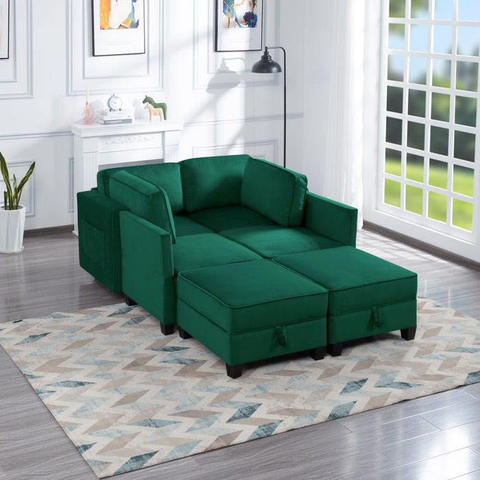 116'' Square Arm Sectional Sofa Green Velvet