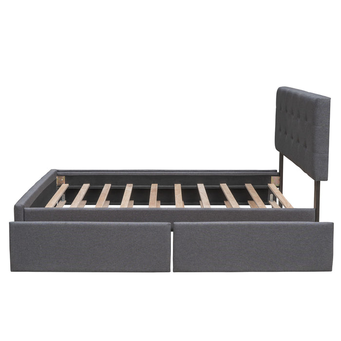 Upholstered Platform Bed With Classic Headboard And Drawers, No Box Spring Needed