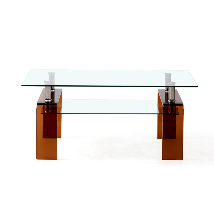 Modern Tempered Glass Coffee Table With 2 Tier Storage For Living Room