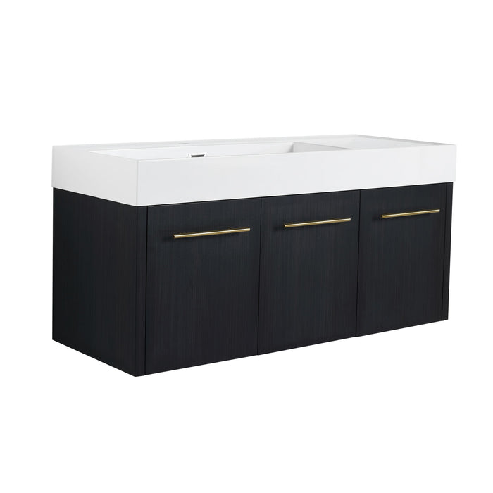 Contemporary 48" Wall Mounted Bathroom Vanity With Resin Sink And Soft Closing Doors And Line - Black Chestnut