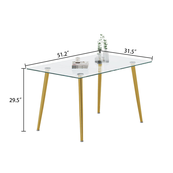 Thick Tempered Glass Top Dining Table With Gold Stainless Steel Legs
