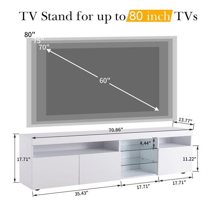 Modern Design TV Stands For TVs Up To 80 Inches, LED Light Entertainment Center, Media Console With Multi - Functional Storage, TV Cabinet For Living Room, Bedroom, Home Theatre