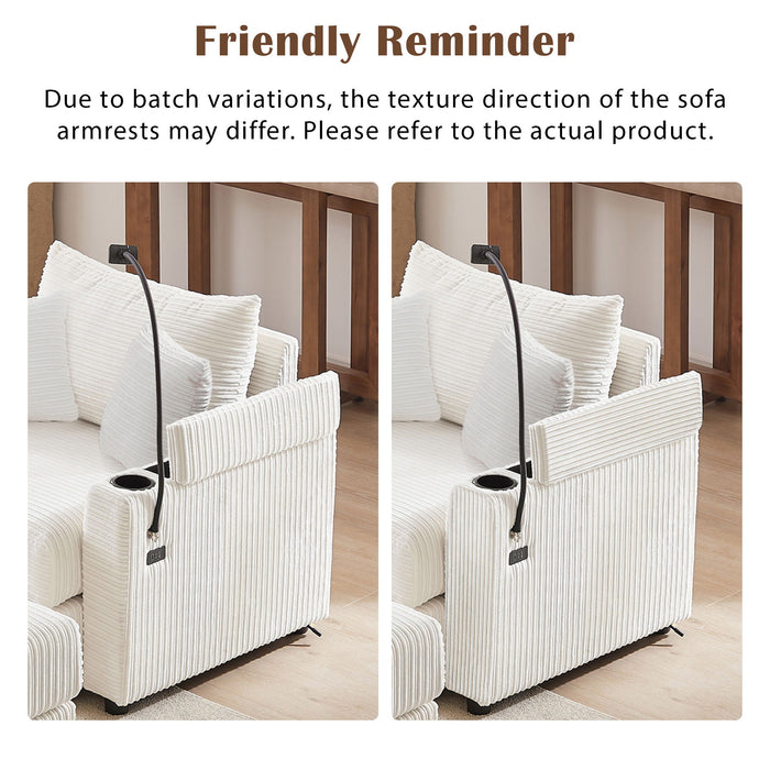 Single Sofa Couch With Storage Space, Movable Ottoman, USB Ports, Cup Holders, Phone Holder