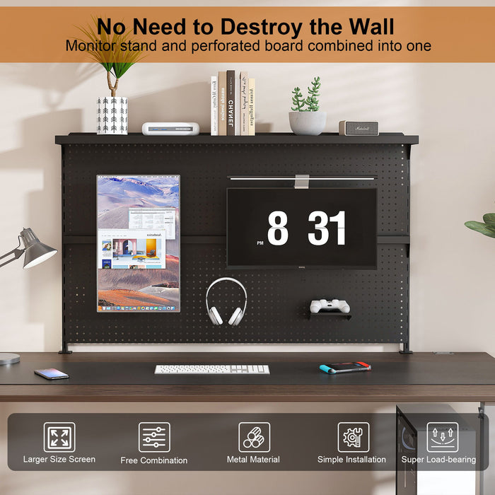 Clamp On Desk Pegboard With Single Monitor Stand