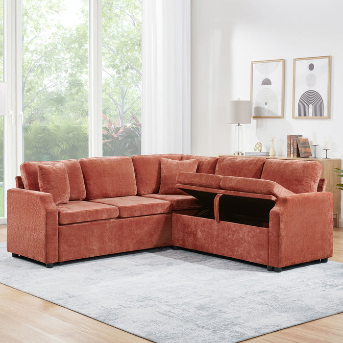 Modern L Shaped Sectional Sofa Bed With Hidden Storage Chenille Upholstery