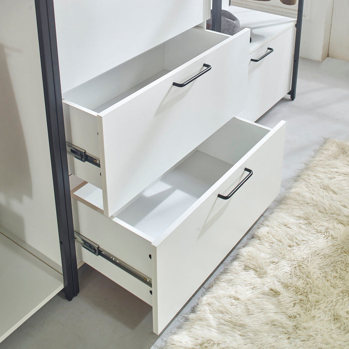 Fiona - Freestanding Walk In Closet System With Metal Frame Durable Storage Solution Melamine - White