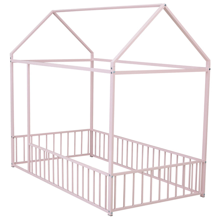 Metal Bed House Bed Frame With Fence
