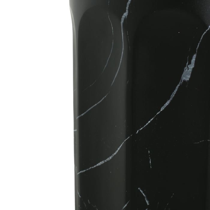 Outdoor Lightweight Concrete BMarble Effect Side Table, Living Room End Table - Black / Marble