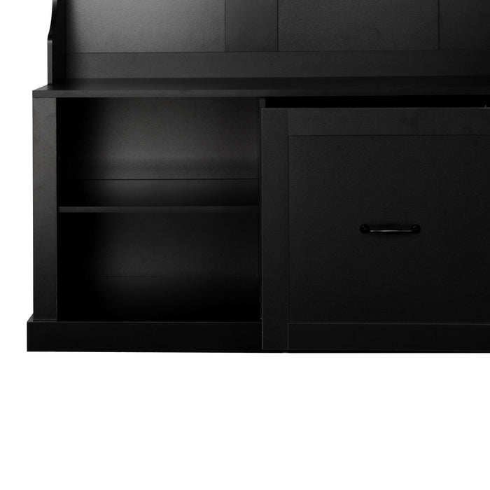 Hall Tree With 6 Hooks, Coat Hanger, Entryway Bench