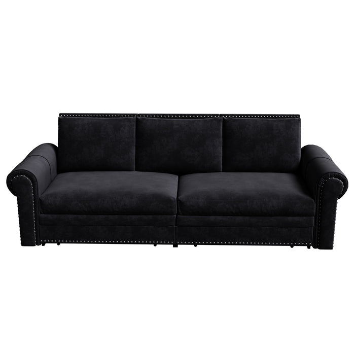 3 In 1 Convertible Sleeper Sofa With Nailhead Trim & Rolled Arm