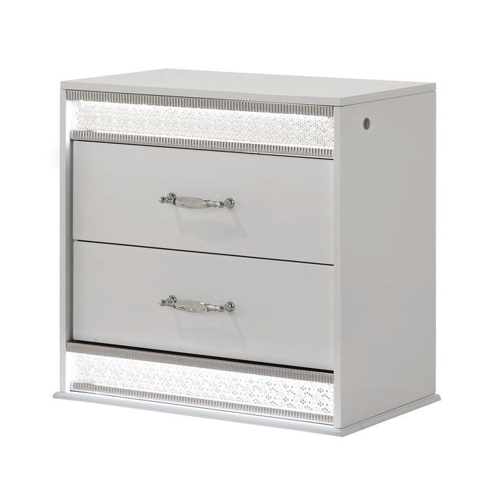 Glam - 2 Drawer Nightstand With LED Lighting - White