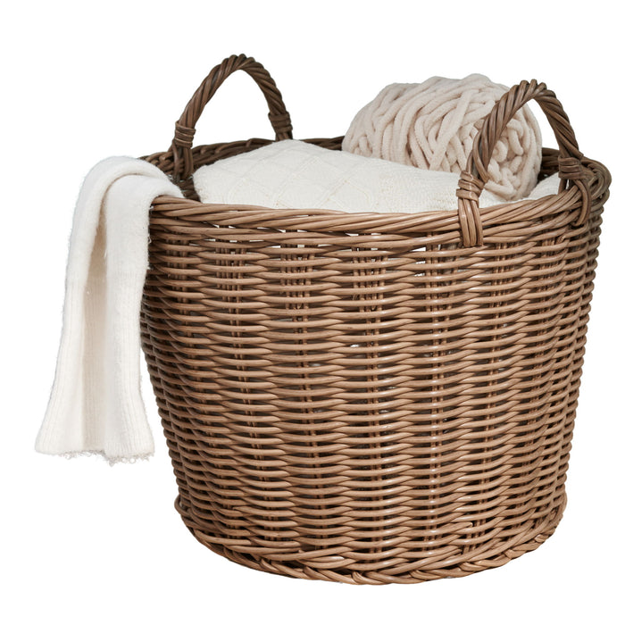 Round Cone Woven Resin Wicker Basket With Handles For Versatile Storage - Walnut Brown