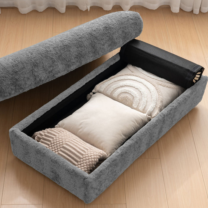 Oversized Chaise Lounge Indoor Rabbit Fur Sofa Bed With Storage Ottoman And Armrests Cup Holders With Deep Seat