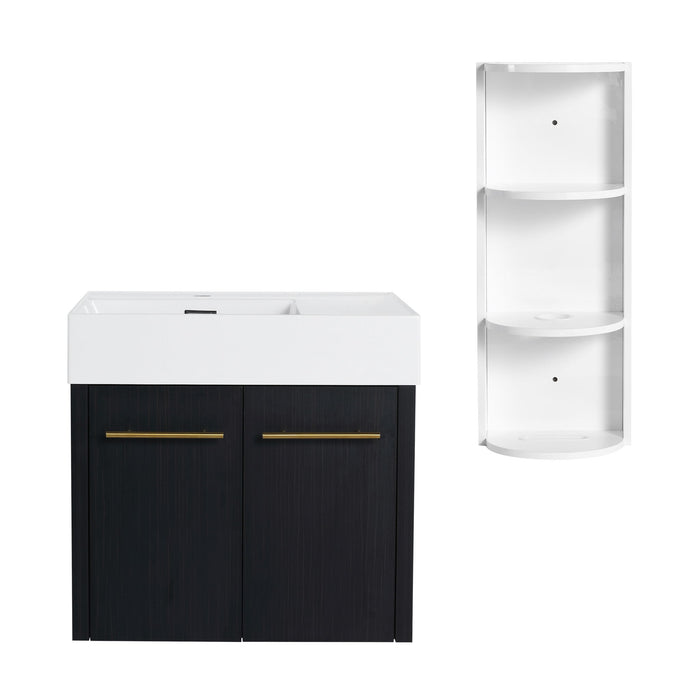 Modern Wall Mounted Bathroom Vanity With Thick Edge Resin Sink And Storage Rack