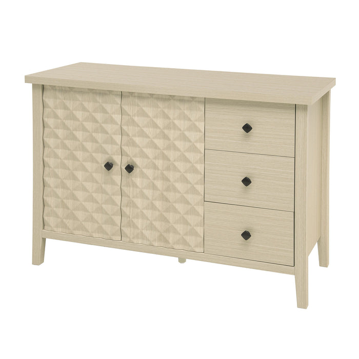 Modern 2 Door 3 Drawer Storage Cabinet, Buffet Cabinet With 2 Embossed Door For Living Room, Kitchen, Entryway - Natural