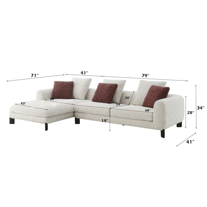 Mardi - Sectional Sofa With 6 Pillows - Maroon & Beige Tweed