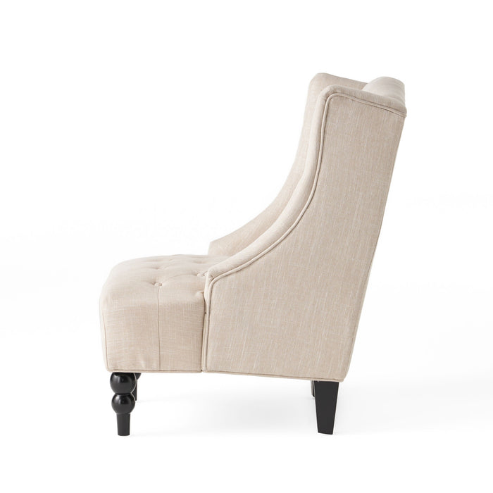 Contemporary Hi Back Club Chair With Wingback Design - Light Beige