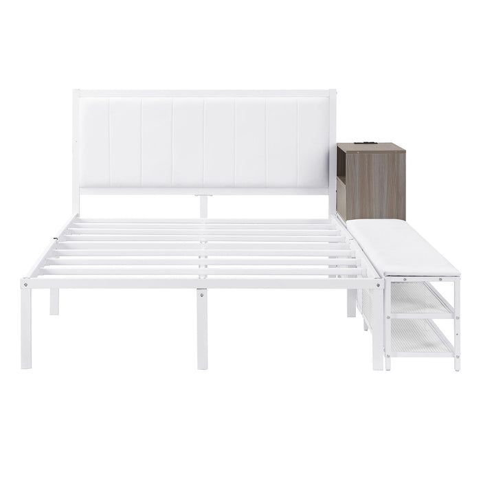 Platform Bed With 2 Tier Storage Shelves, Storage Cabinet
