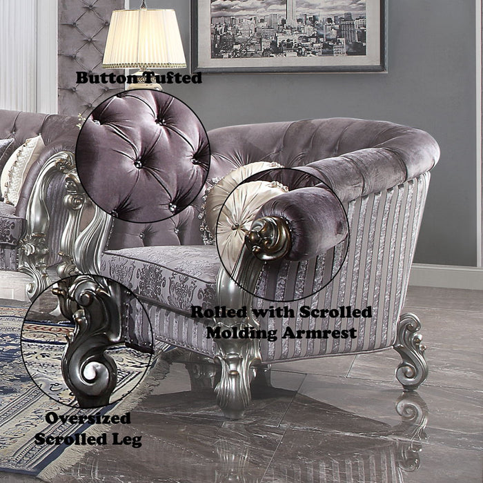 Versailles - Chair With 2 Pillows - Velvet & Antique Platinum