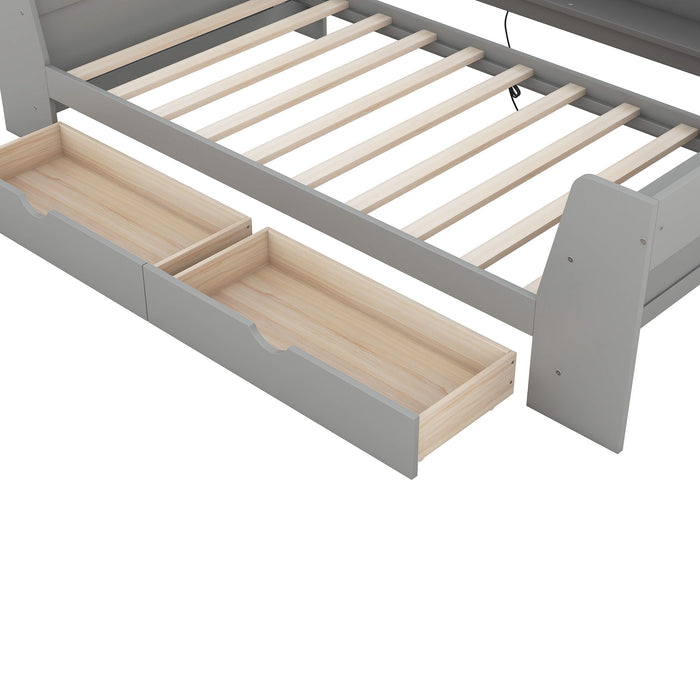 Daybed With Shelves, Drawers And Built In Charging Station