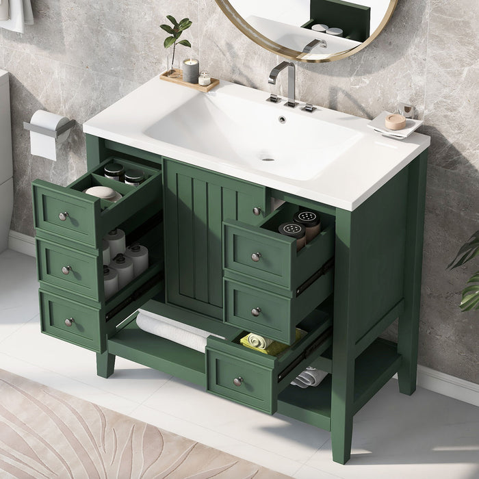 Bathroom Vanity With Sink Combo, One Cabinet And Three Drawers, Solid Wood And MDF Board, Green