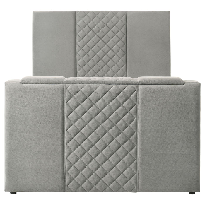 Tara 61-inch Upholstered Queen Panel TV Bed Grey