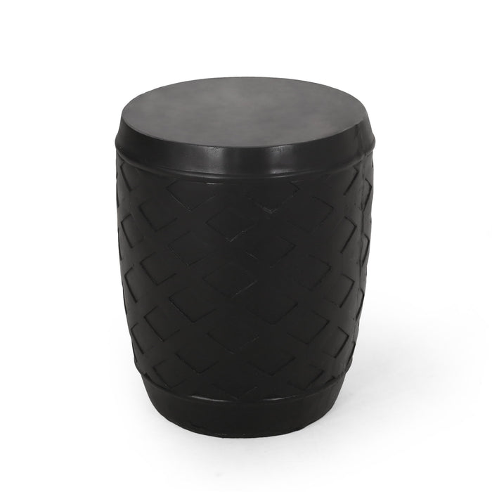 Outdoor Side Table With Lattice Design And Round Top - Black