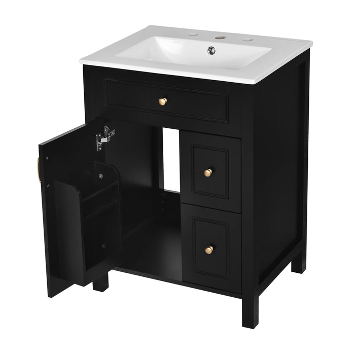 Elegant Bathroom Vanity With Ceramic Sink, Soft Close Doors And Drawers, Double Storage Racks