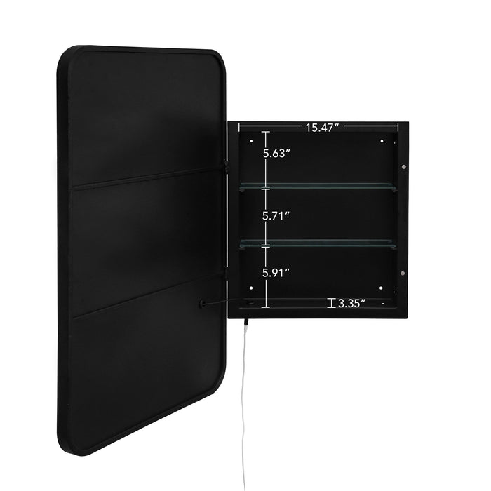 Rectangle Medicine Cabinet Mirror Bathroom Mirror With Storage Wall Mounted Medicine Mirror Cabinet With LED - Black