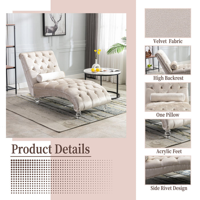 Velvet Chaise Lounge Indoor, Button Tufted Upholstered Chaise Lounge Chair With Pillow