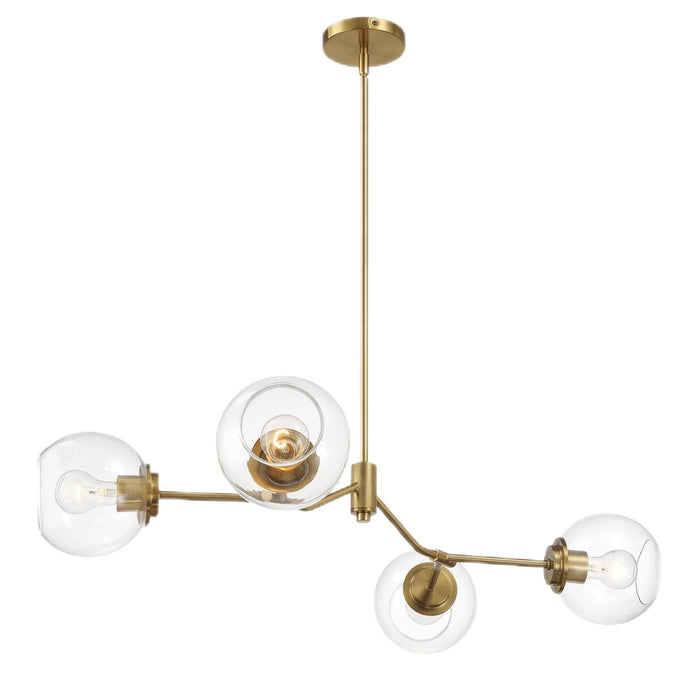 Jewel - 4 Lights Modern Farmhouse Chandelier Ceiling Hanging Light Fixture - Clear / Gold