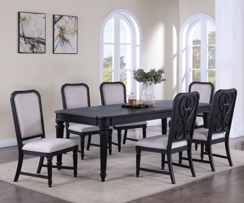 Formal Traditional 7 Pieces Dining Room Set Dark Brown Finish 18" Extension Leaf Table Tufted Upholstered Chairs Beautiful Carved Legs Dining Room Furniture