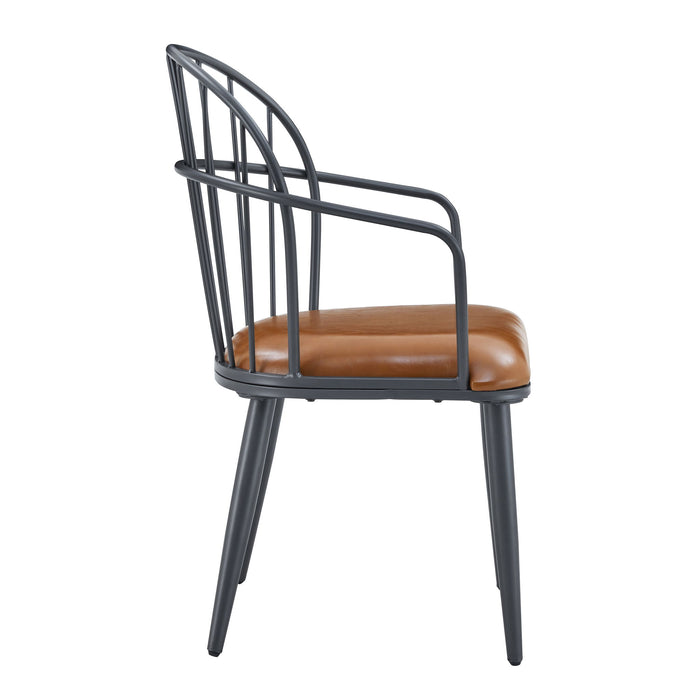 5 Piece Industrial Style Indoor Upholstered Dining Set With Metal Legs - Brown