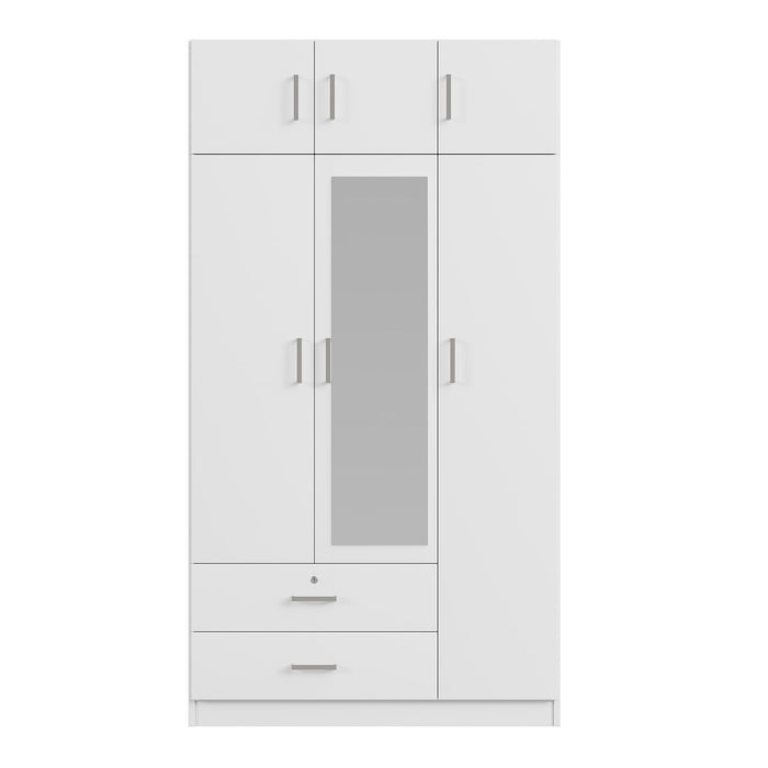 Modern 3 Door Mirror Wardrobe With 2 Drawers And Top Cabinet