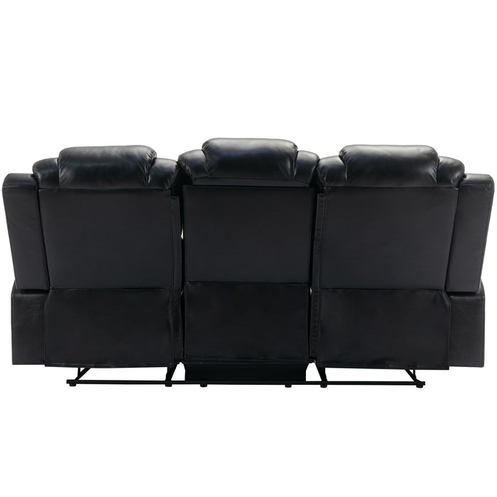 3 Pieces Recliner Sofa Sets Home Theater Seating Manual Recliner Chair With Center Console And LED Light Strip For Living Room