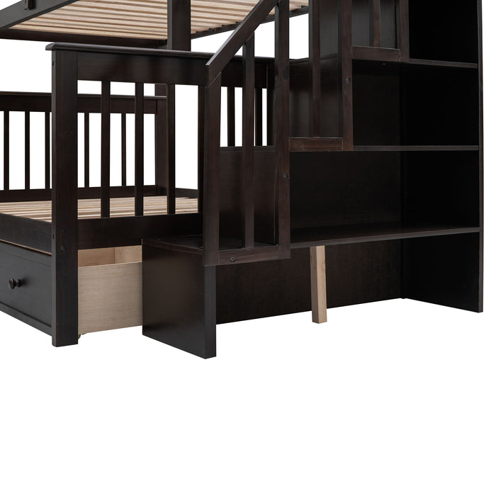 Stairway Bunk Bed With Storage And Guard Rail For Bedroom