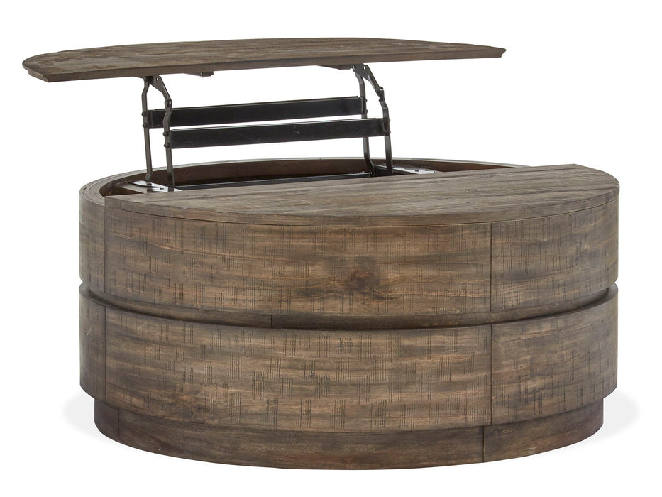 Baisden - Round Lift Top Cocktail Table With Casters - Tobacco