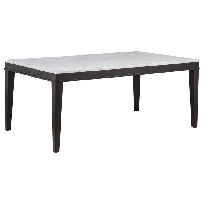 Averill 7-piece White Marble Top Dining Set Tan and Coffee Bean