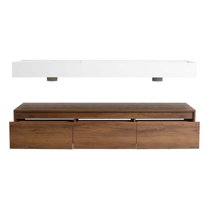 Contemporary Wall Mounted Bathroom Vanity With Dual Resin Sink And Soft Close Drawer