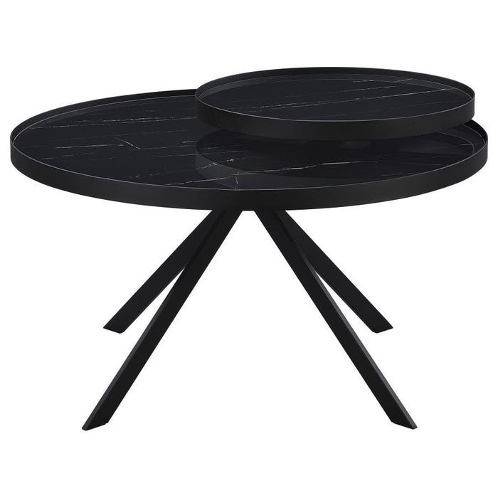 Briggs - Round Marble Printed Glass Top Coffee Table