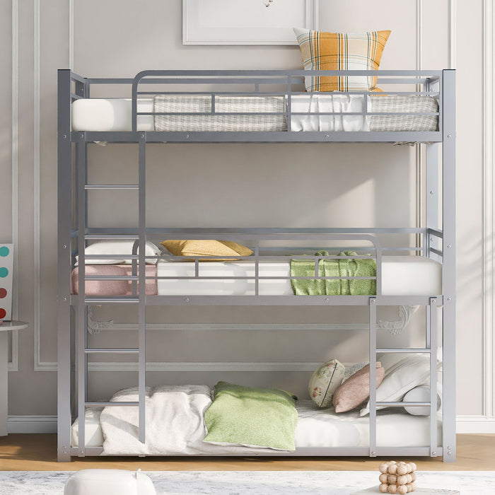 Triple Bunk Bed With Sturdy Construction And Space Saving Design