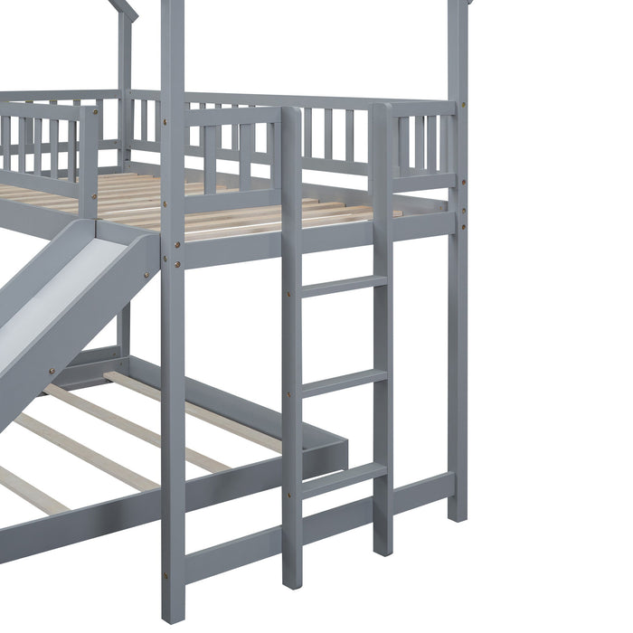 House Bunk Bed With Slide And Built In Ladder