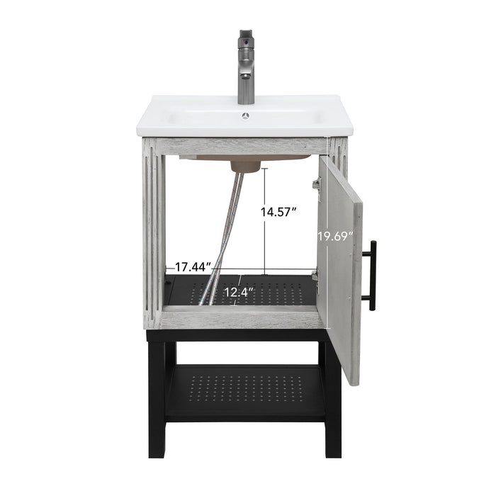 Modern Freestanding Bathroom Vanity With Ceramic Sink, Hot And Cold Faucet, 1 Door Cabinet & Open Shelf