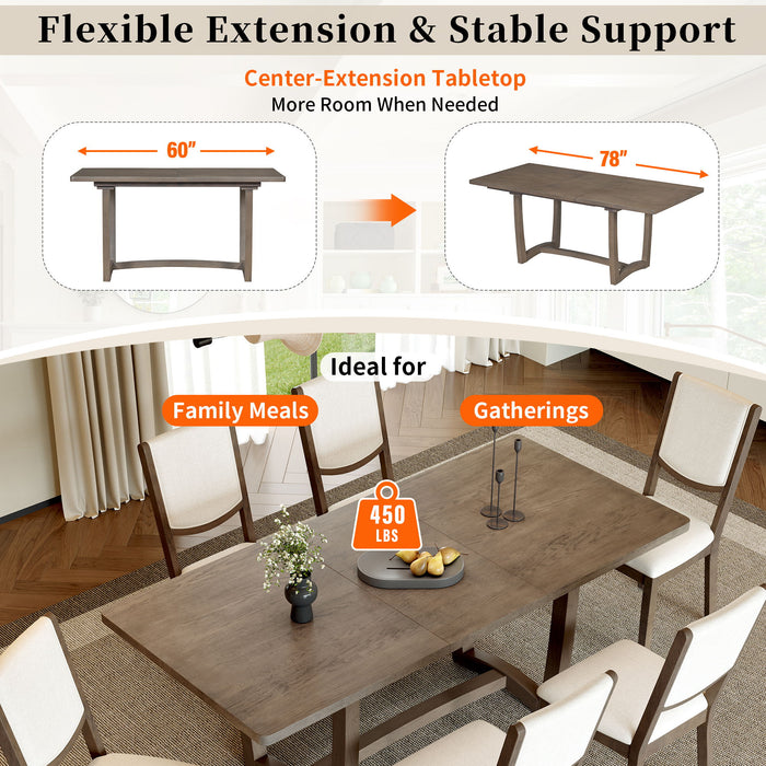 Rectangular Extendable Dining Table Set With 6 Upholstered Chairs