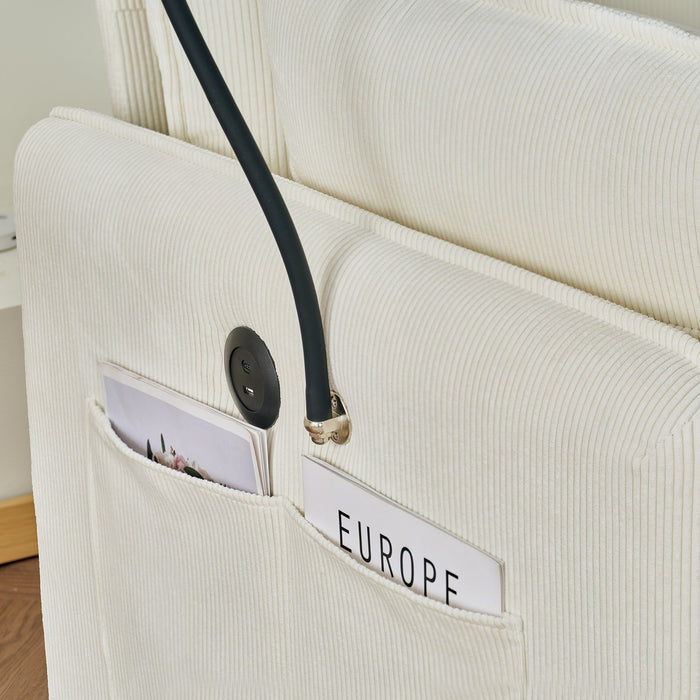 Comfy Corduroy Oversized Chaise Lounge Chair With Ottoman And Storage