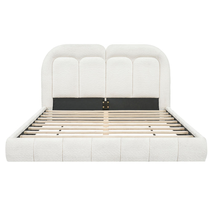 Queen Size Upholstered Platform Bed With Tufted Headboard - White