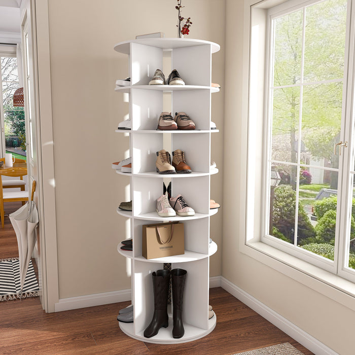 6 Tier Spinning Shoe Rack, Free Standing 360° Revolving Shoe Organizer - White