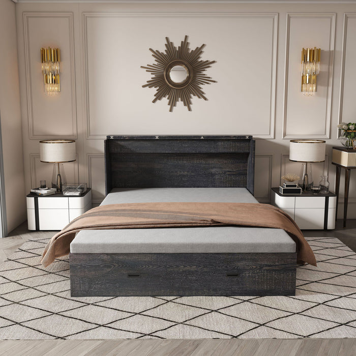 Murphy Bed With Storage Drawers And Charging Cabinet, Foldable Panels, Swivel Wheels