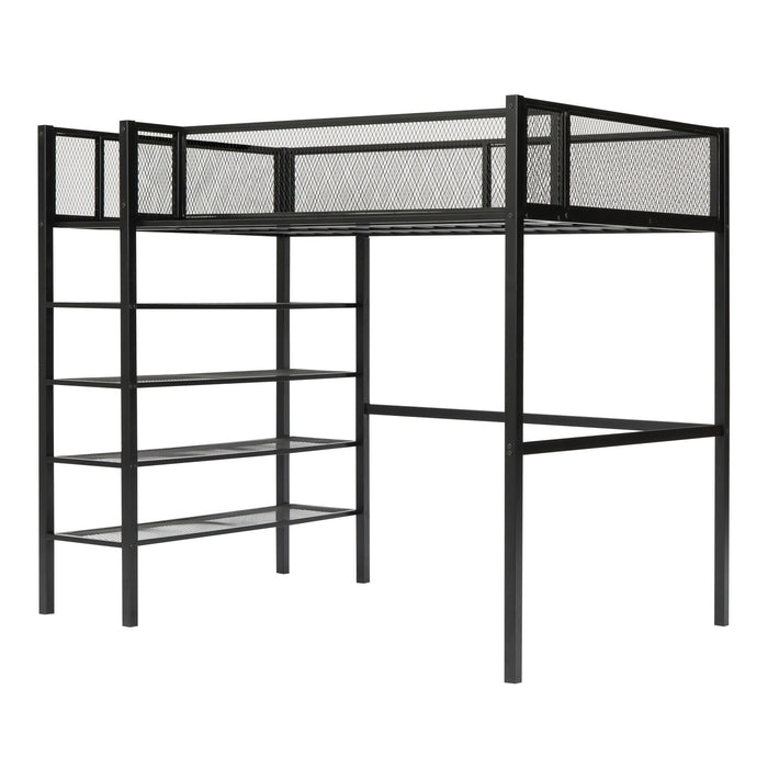 Loft Bed With 4 Tier Shelves And Storage