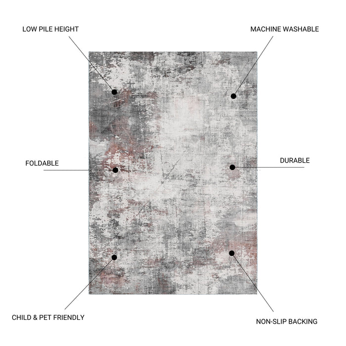 Toucan - 5' X 7' Washable Non - Slip Area Rug - Ivory / Dark Gray